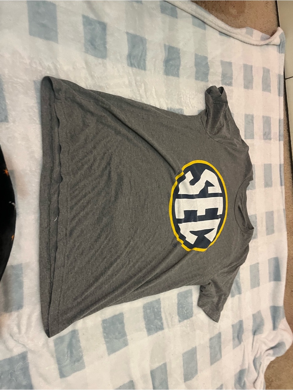 Gray Graphic Short Sleeve Tee with Yellow Accent SEC